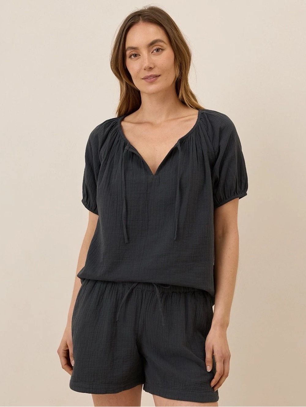 Pact Women's Coastal Double Gauze Boho Popover Black XX-Small Top